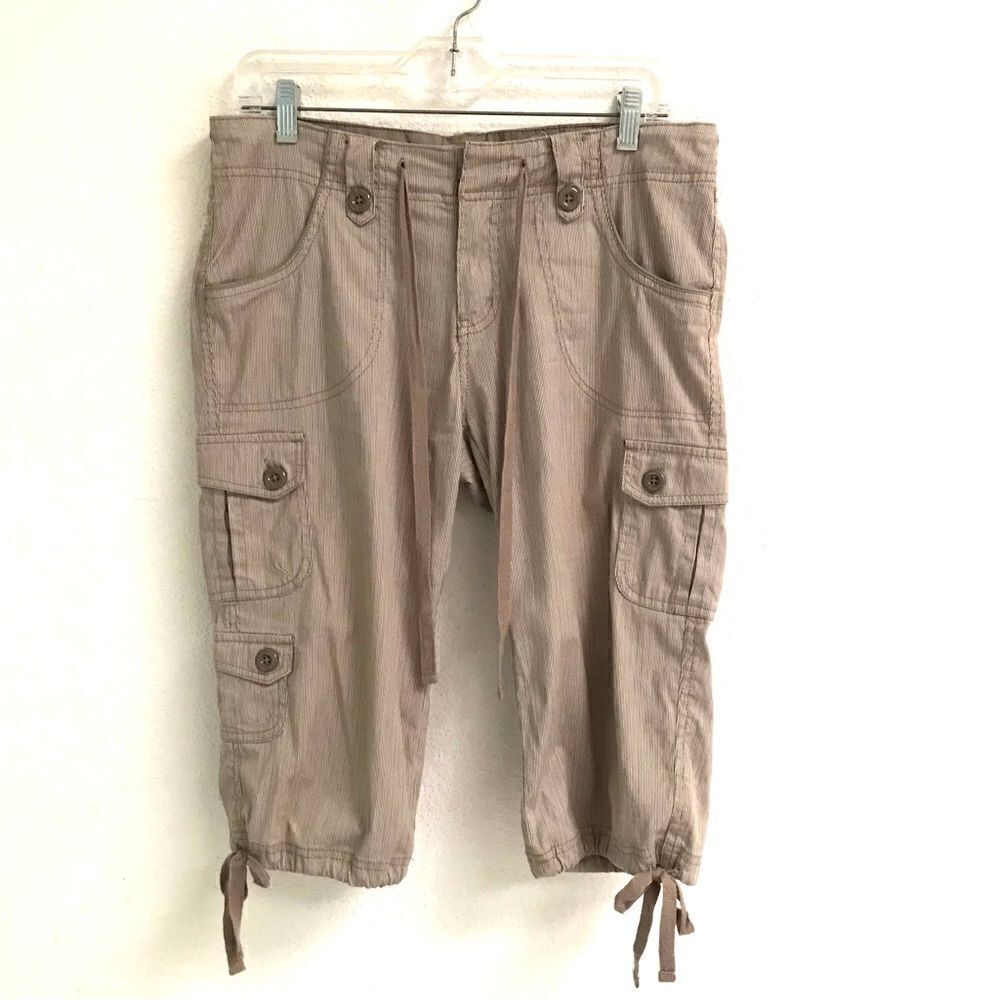 ‎Vintage Bebop Y2K low rise tan pinstripe drawstring capris 11